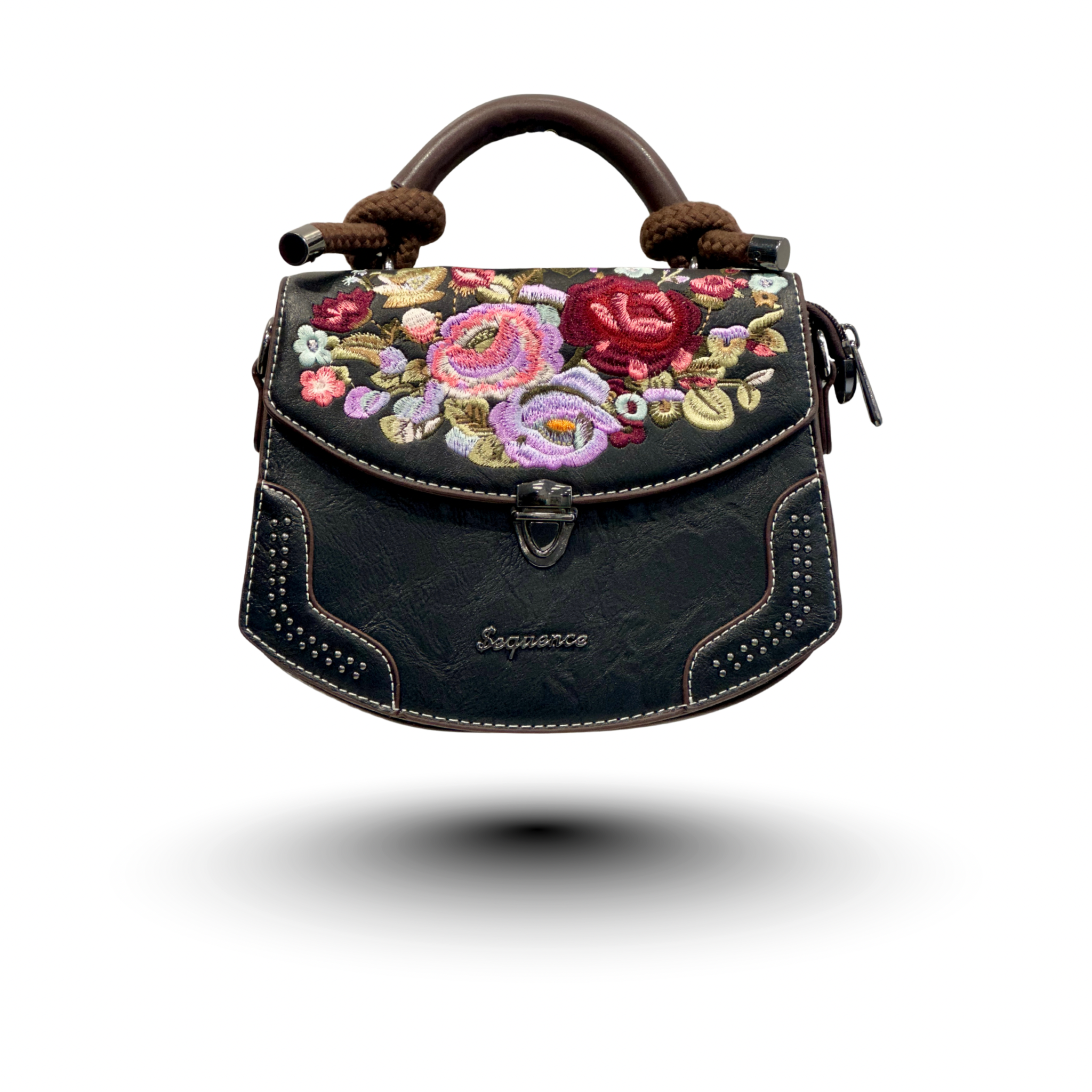 Sequence Floral Embroidered Top-Handle Sling Bag