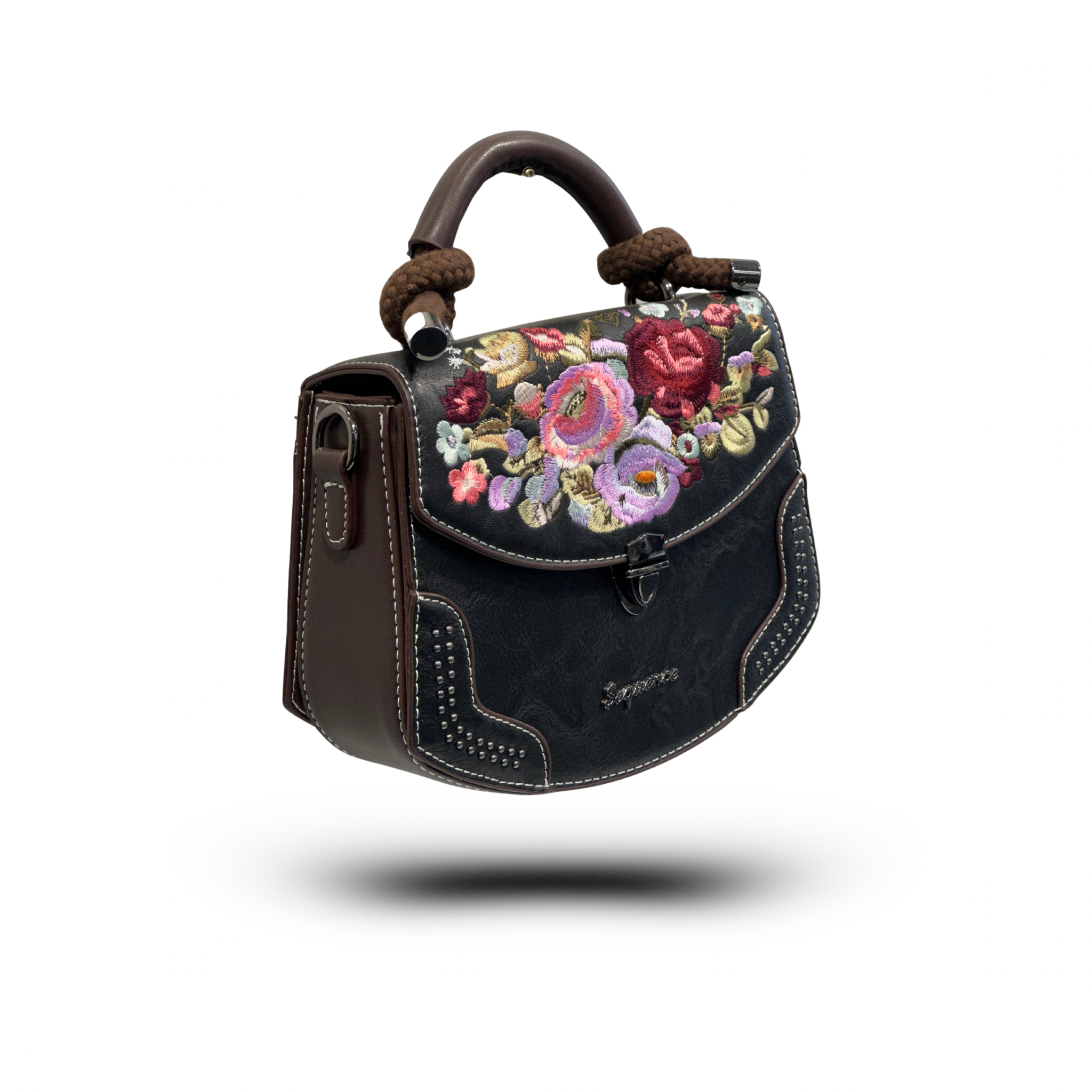 Sequence Floral Embroidered Top-Handle Sling Bag