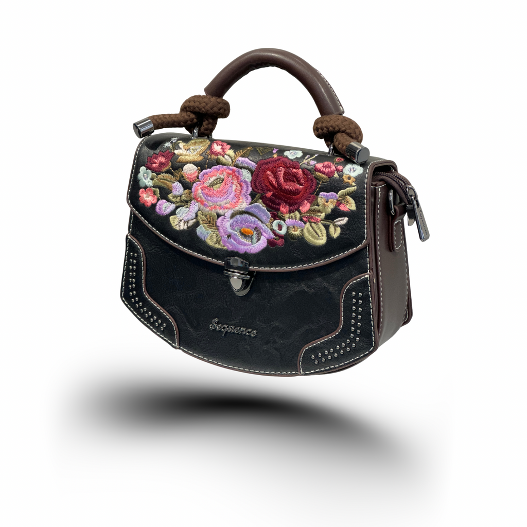 Sequence Floral Embroidered Top-Handle Sling Bag